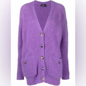 Blumarine ribbed-knit purple wool cardigan Large